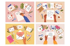 Hands with postcards and letters. Envelopes, postcards and l Product Image 1