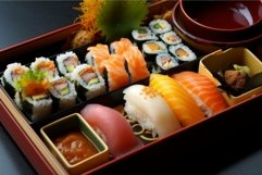 Fresh Sushi roll set plate. Generate Ai Product Image 1