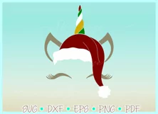 Unicorn Face Santa Hat Christmas Deer SVG DXF EPS PDF PNG Product Image 2