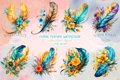 Floral Feather Watercolor Clipart Product Image 1