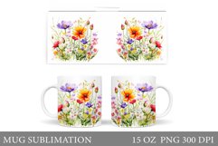 Flowers Mug Wrap Design. Wildflowers Mug Sublimation Product Image 1
