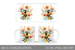 Bee Mug Sublimation. Bee Flowers Mug Design Product Image 1