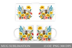Bee Mug Sublimation. Flowers Mug Design Product Image 1
