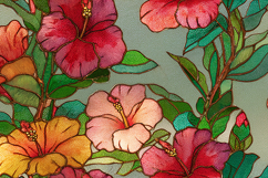Colorful Hibiscus Floral Stained Glass Art Product Image 1