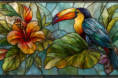 Toucan Tropical Stained Glass Art Panel Product Image 1