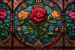 Vintage Rose Stained Glass Window Art Product Image 1