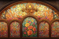 Vintage Floral Stained Glass Window Art Product Image 1