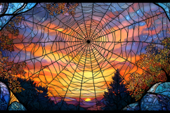 Spider Web Sunset Stained Glass Art Product Image 1
