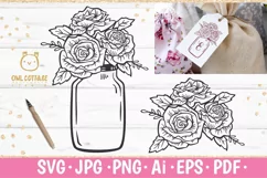 Mason Jar SVG file, Mason Jar Cut file, Mason Jar with roses Product Image 1