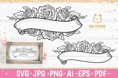 Roses svg, Floral Ribbon Banner SVG Product Image 1