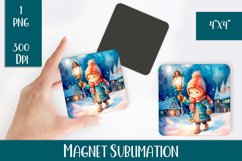 Christmas Winter Girls Magnet. Winter Square Magnet Design Product Image 1