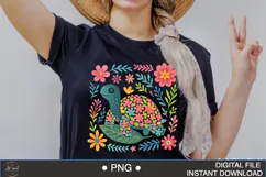 Boho Floral Sea Turtle Watercolor PNG | Ocean Animal Clipart Product Image 2