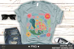 Boho Floral Sea Turtle Watercolor PNG | Ocean Animal Clipart Product Image 6