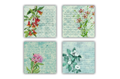 Vintage Teal Floral Ephemera Digital Scrapbook Papers Product Image 2