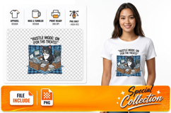 Funny Black Cat Hustle Mode Sublimation PNG Product Image 1