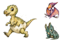 Whimsical Baby Dinosaur Clipart, Nursery Decor PNG Product Image 2