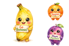 Watercolor Kawaii Fruit Clipart Bundle Product Image 2