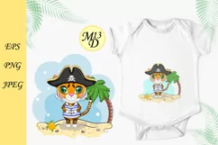 Cute tiger pirate with beautiful eyes and island, palm trees Product Image 1