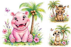 Cute Safari Animal Clipart Bundle, Watercolor Jungle PNG Product Image 2