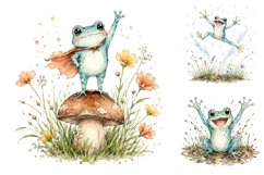 Whimsical Floral Frog Clipart Bundle, Sublimation PNG Product Image 3