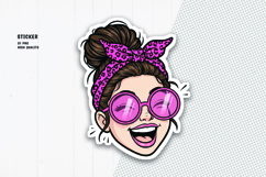 Happy Girl Sticker with Pink Sunglasses and Leopard Headband Product Image 1