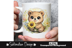 Cute Teddy Bear With Sunflower Watercolor Animal Sublimation Product Image 1