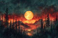 watercolor,forest,moon,night,fire,glow,sky,abstract Product Image 1