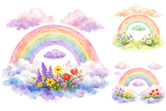 Watercolor Rainbow Floral Clipart PNG Product Image 1