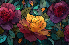Stained Glass Rose Art Colorful Floral Mosaic Background Product Image 1
