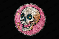 Retro Halftone Skull Badge Vintage Grunge Art Design Product Image 1