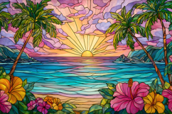 Tropical Stained Glass Sunset Beach Art Background Product Image 1