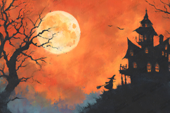 Halloween Haunted House Moonlit Night Art Background Product Image 1