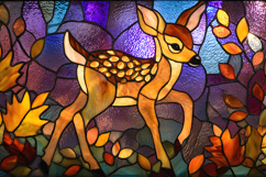 Cute Stained Glass Fawn Autumn Forest Art Background Product Image 1