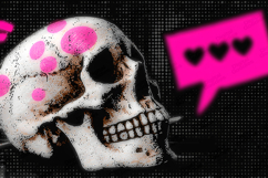 Pop Art Skull with Hearts Retro Pink Grunge Illustration Product Image 1