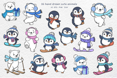 Cute Polar Bears &amp; Penguins Clipart Winter Animals Product Image 2