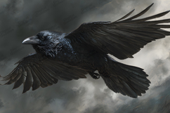 Realistic Raven Flying Dark Nature Art Dramatic Background Product Image 1