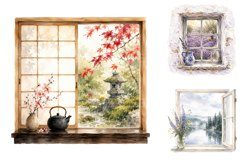 Watercolor Window Clipart Bundle, Rustic Landscape PNG Product Image 2
