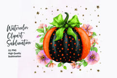 Floral Pumpkin with Bow Watercolor Clipart Sublimation Product Image 1