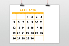 2026 Large Number Bold Color 8.5 x 11 Inch Calendar Template Product Image 3