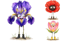 Cute Flower Characters Clipart Bundle, Happy Floral PNG Product Image 2