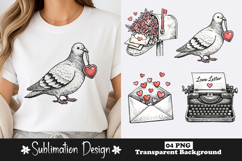 Vintage Love Letter Pigeon Valentine Sublimation PNG Product Image 1