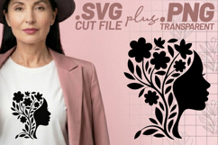 4x Breast Cancer Awareness Floral Woman SVG Cut Files Product Image 3