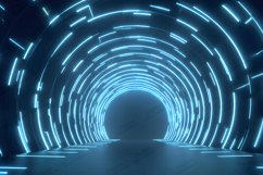 Futuristic Neon Tunnel Glowing Blue Sci-Fi Background Art Product Image 1