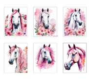 Set of 11 Horse with Flowers Watercolor Vector Product Image 3