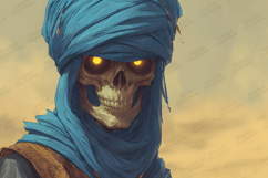 Desert Skeleton Warrior Art with Blue Turban Fantasy Print Product Image 1