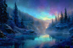 Magical Northern Lights Landscape Fantasy Night Background Product Image 1
