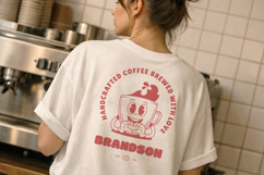 Cute Coffee Mascot T-Shirt Cartoon Style Product Image 2