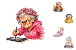 Watercolor Funny Grandma Clipart Bundle Product Image 2
