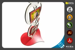 Foot Supported Wooden Heart Photo Frame, Laser Cut File Product Image 2