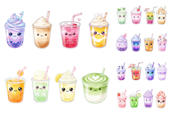 60 Kawaii Boba Tea Clipart Bundle Product Image 2